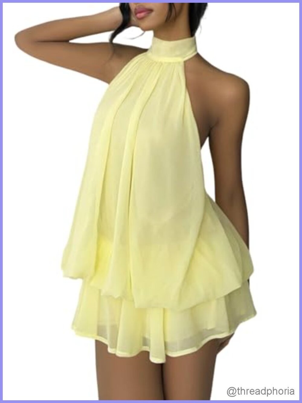 Chiffon Halter Backless Ruffle Mini Dress Flowy Cocktail Birthday Outfit